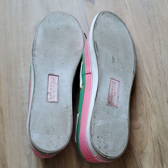 🩵Sperry "Hailey" Pink & Green Top Sider Slip-on Boat Shoes Size 8 - Picture 9 of 11